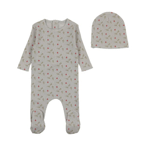 Bee and Dee Pomegranate Rib Footie, Beanie & Blanket - Blue Smoke