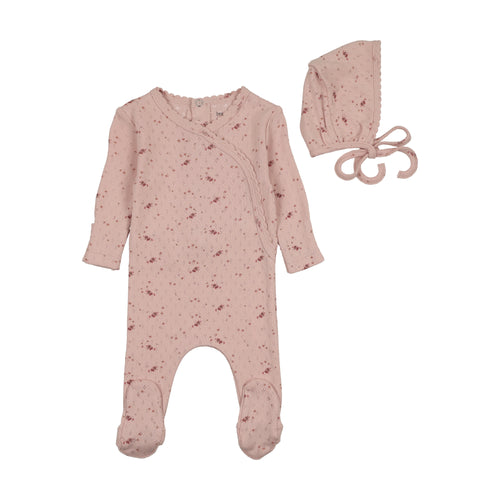 Bee and Dee Pretty Petals Footie & Bonnet - Pearly Pink