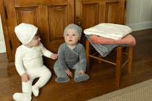 Load image into Gallery viewer, Bee and Dee Print Trim Velour Wrap Footie, Beanie &amp; Blanket - Ivory Girls