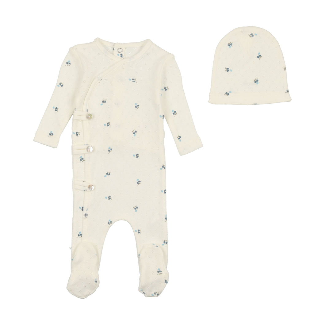 Bee and Dee Printed Pointelle Footie and Beanie - Light Base Boy