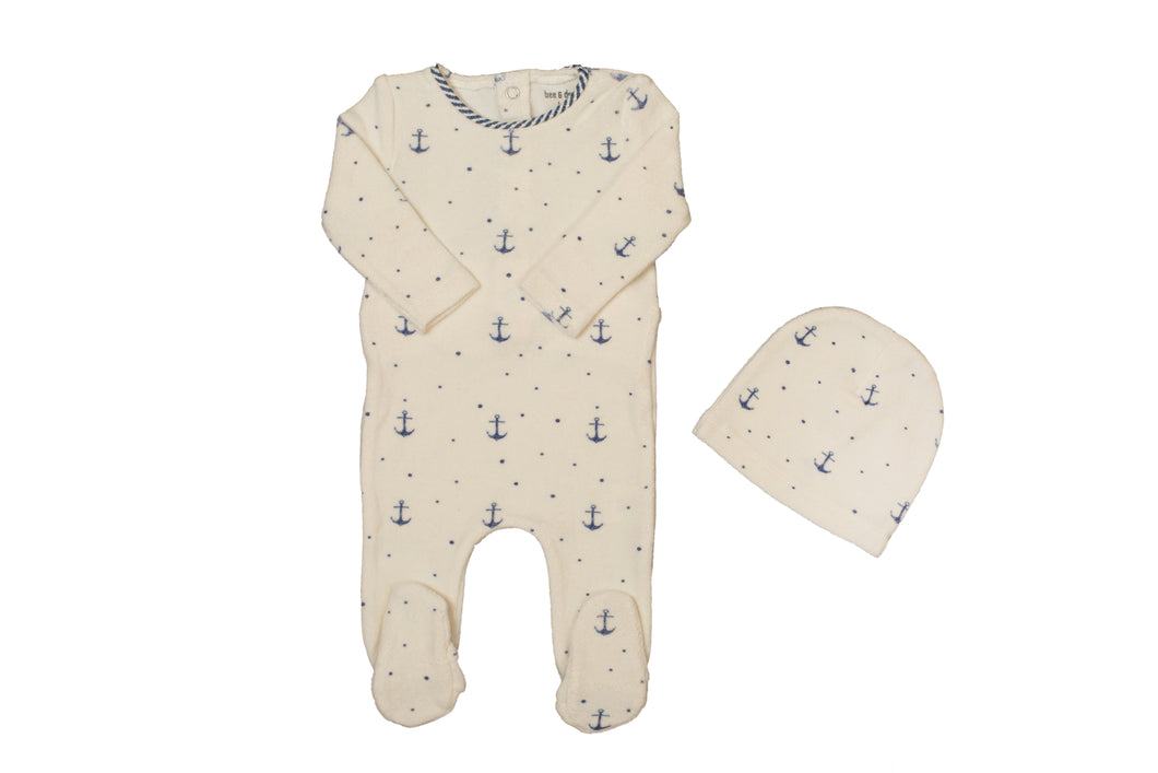 Bee and Dee Printed Terry Footie and Beanie - Boys Print