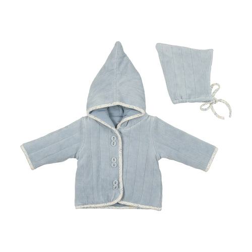 Bee and Dee Quilted Print Velour Jacket and Hat - Dusty Blue