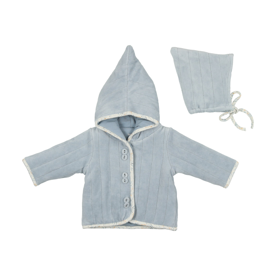 Bee and Dee Quilted Print Velour Jacket, Hat, and Blanket - Dusty Blue