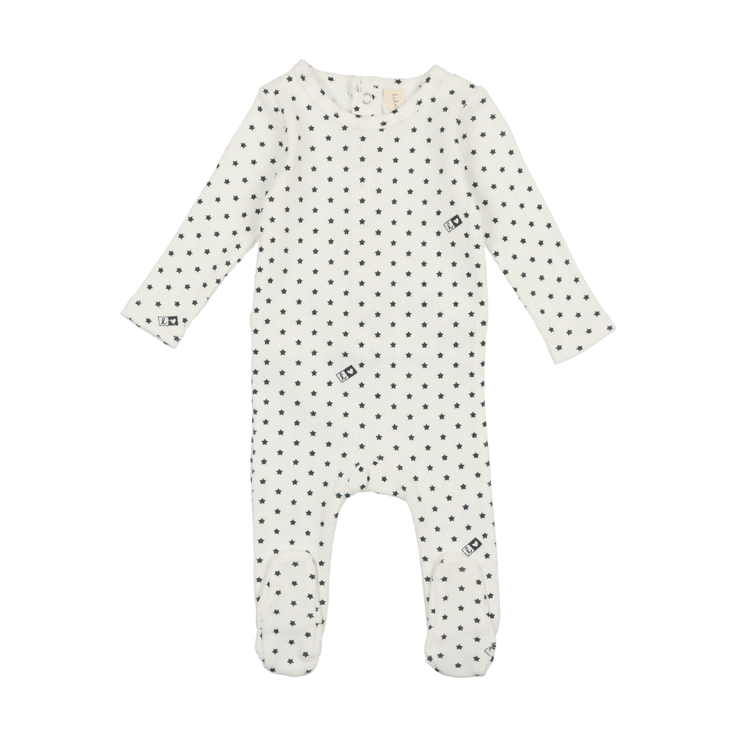 Lil Legs Ribbed Star Footie and Beanie White/Blue