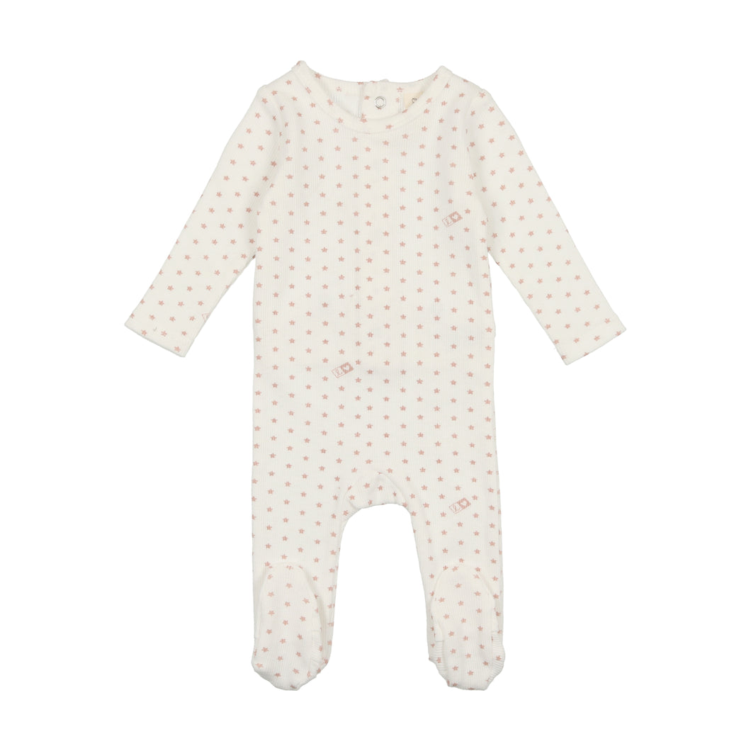Lil Legs Ribbed Star Footie and Beanie White/Pink