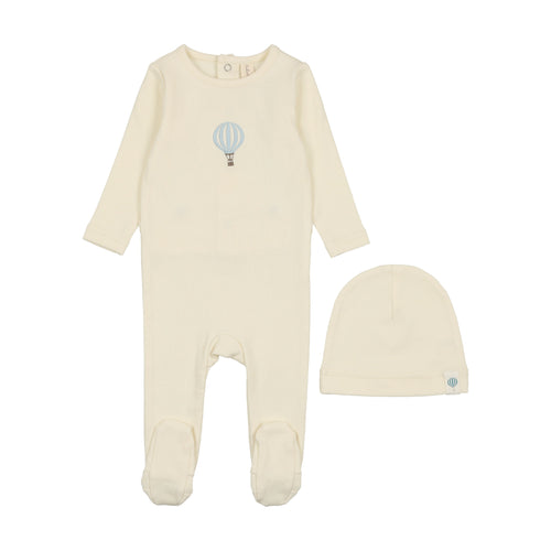 Lil Legs SIngle Hot Air Balloon Footie & Beanie - Cream/Blue