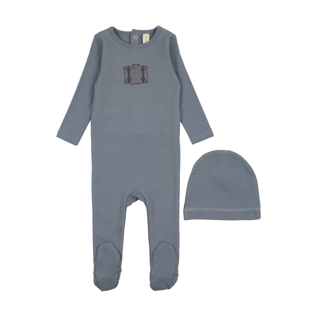 Lil Legs Suitcase Footie & Beanie - Slate