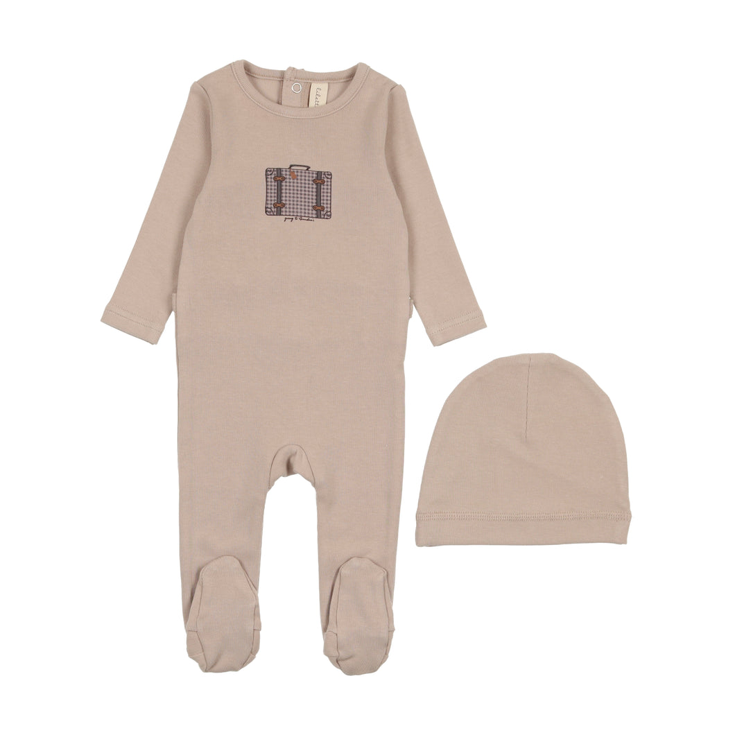 Lil Legs Suitcase Footie & Beanie - Taupe