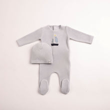 Load image into Gallery viewer, Bee and Dee Sail Away Velour Footie &amp; Beanie - Crisp Blue