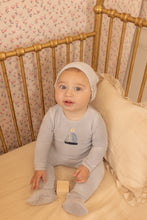 Load image into Gallery viewer, Bee and Dee Sail Away Velour Footie &amp; Beanie - Crisp Blue