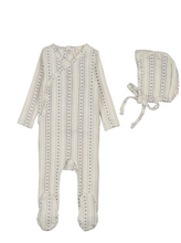 Load image into Gallery viewer, Lil Legs Linear Print Footie &amp; Bonnet - Cream/Blue