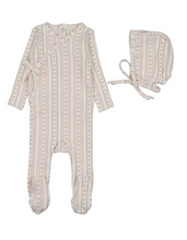 Load image into Gallery viewer, Lil Legs Linear Print Footie &amp; Bonnet - Cream/Pink