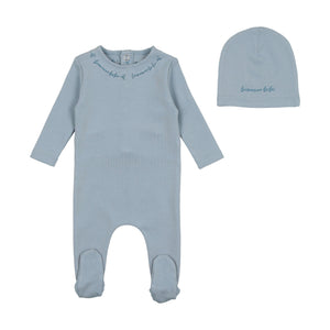 Bee and Dee Script Cotton 3 Pc Set - Dusty Blue