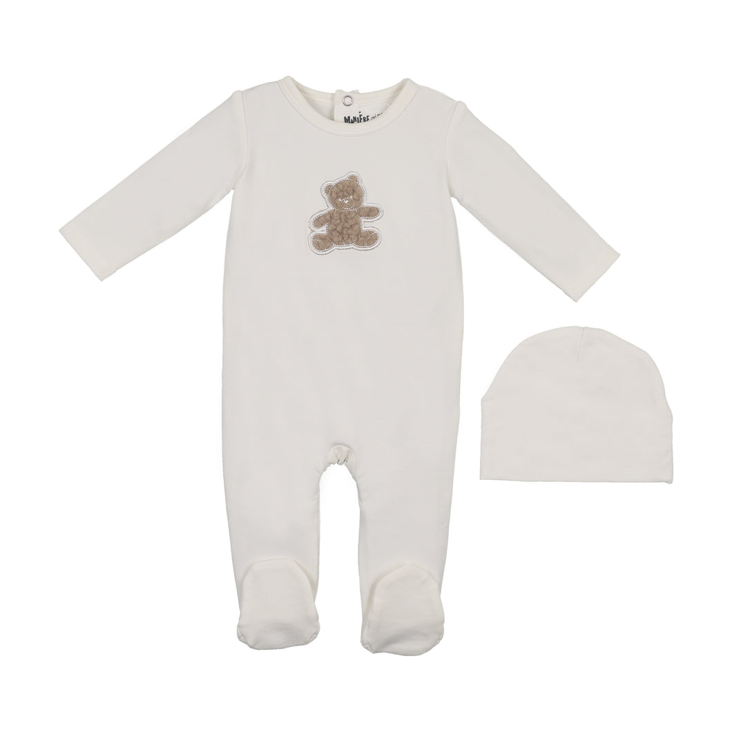 Maniere Sherpa Bear Footie & Beanie - Off White