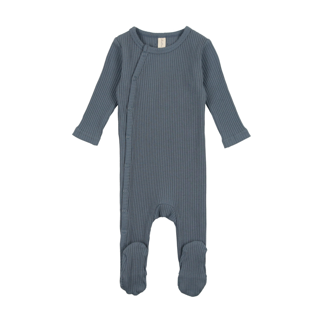 Lil Legs Side Snap Rib Footie and Beanie - French Blue