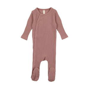 Lil Legs Side Snap Rib Footie and Beanie - Mauve
