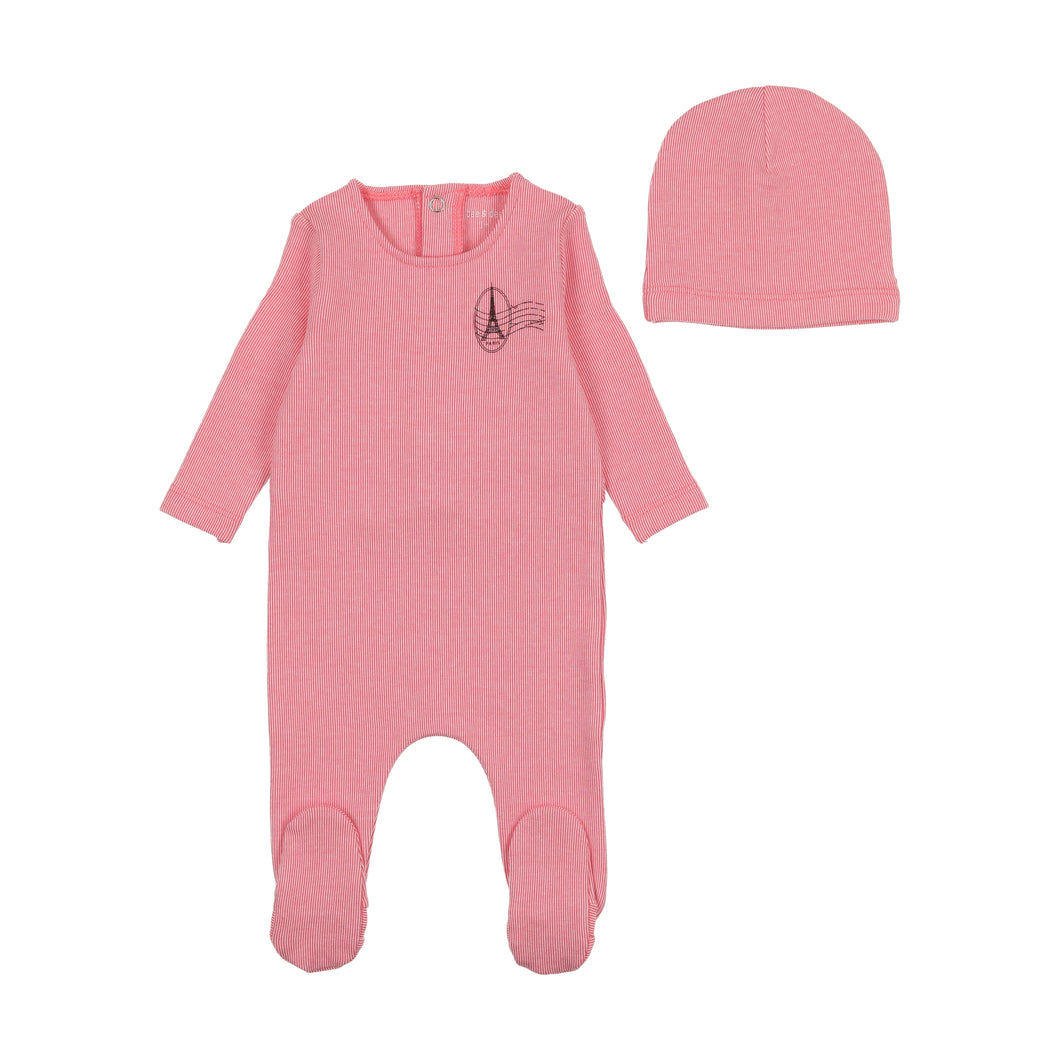 Bee & Dee Striation Footie & Beanie - Deep Rose