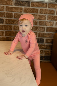 Bee & Dee Striation Footie & Beanie - Deep Rose