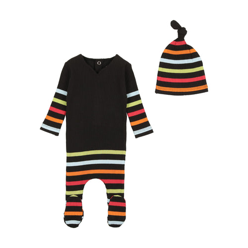 Bee and Dee Stripe Footie with Beanie - Black