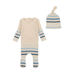 Bee and Dee Stripe Footie and Beanie - Boy Birch