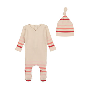 Bee and Dee Stripe Footie and Beanie - Girl Birch