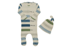 Bee and Dee Stripe Footie  and Beanie - Boys Stripe
