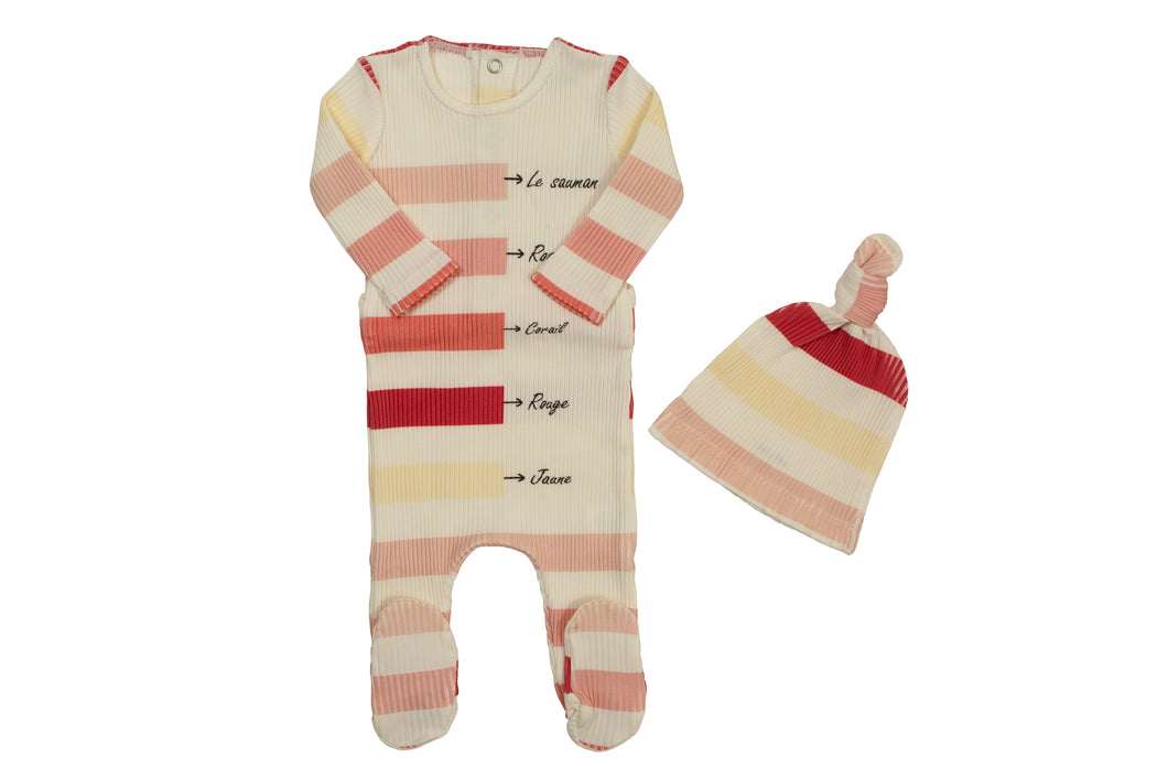 Bee and Dee Stripe Footie and Beanie - Girls Stripe