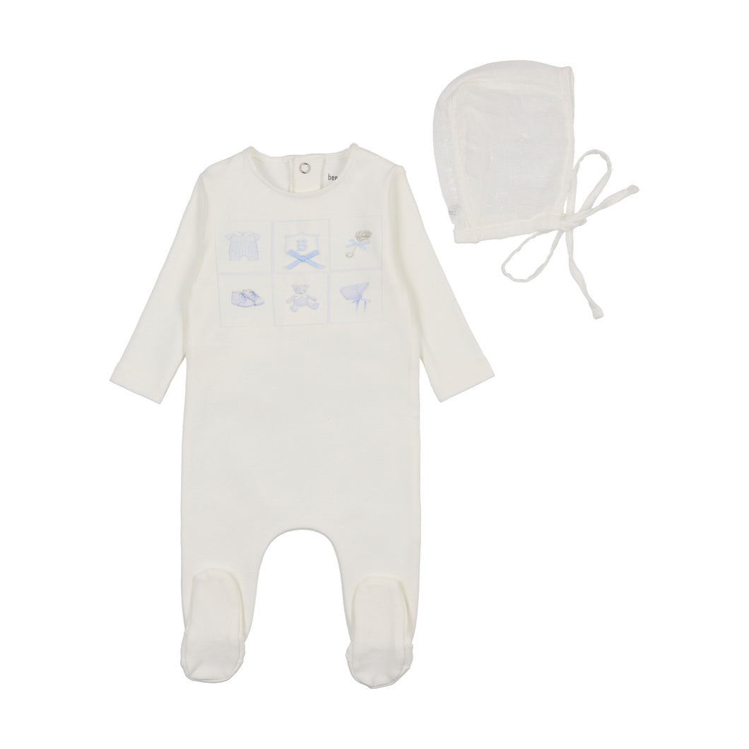 Bee & Dee Take Me Home Footie & Bonnet - Chalk White Boys