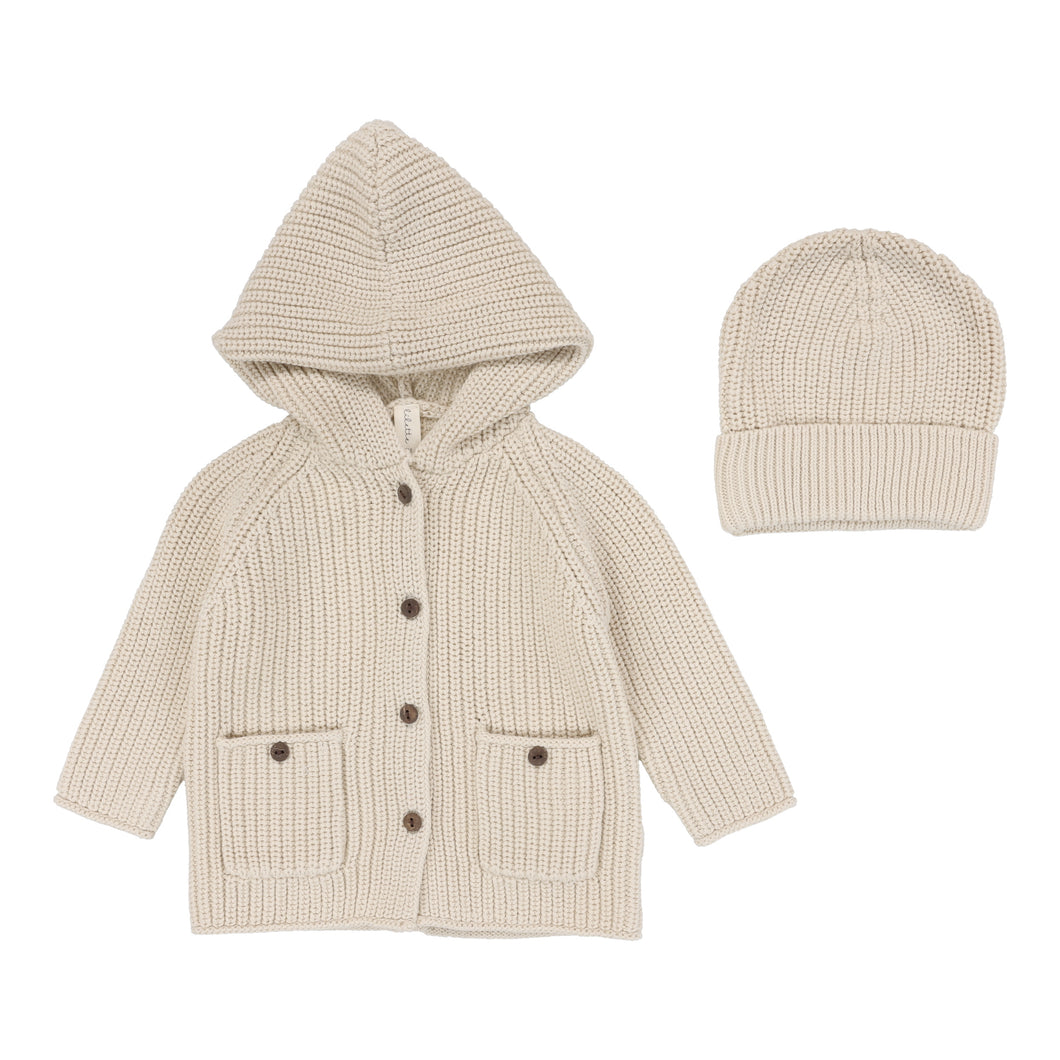 Lil Legs Chunky Knit Jacket & Beanie - Ecru