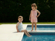 Load image into Gallery viewer, Bee and Dee Terry Scribble Romper - Sky