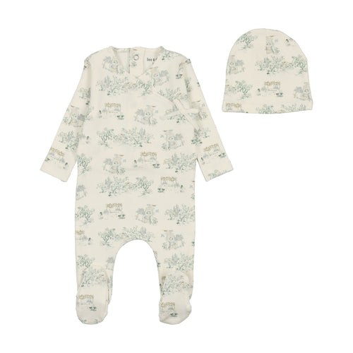 Bee and Dee Toile Footie & Beanie - Ivory Boys