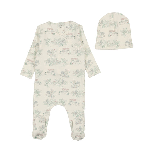 Bee and Dee Toile Footie & Beanie - Ivory Girls