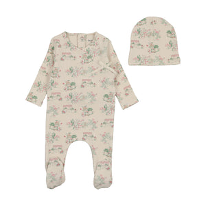 Bee and Dee Toile Footie & Beanie - Misty Rose