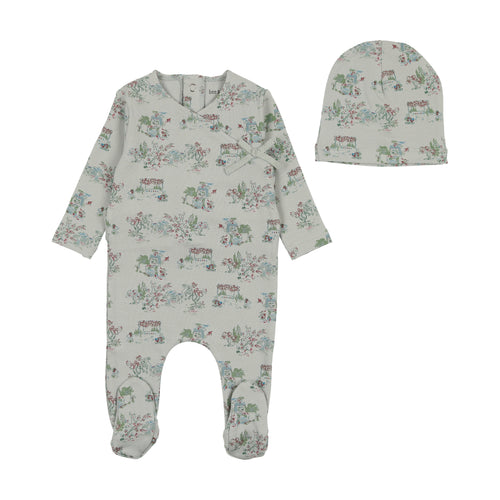 Bee and Dee Toile Footie & Beanie - Pale Blue