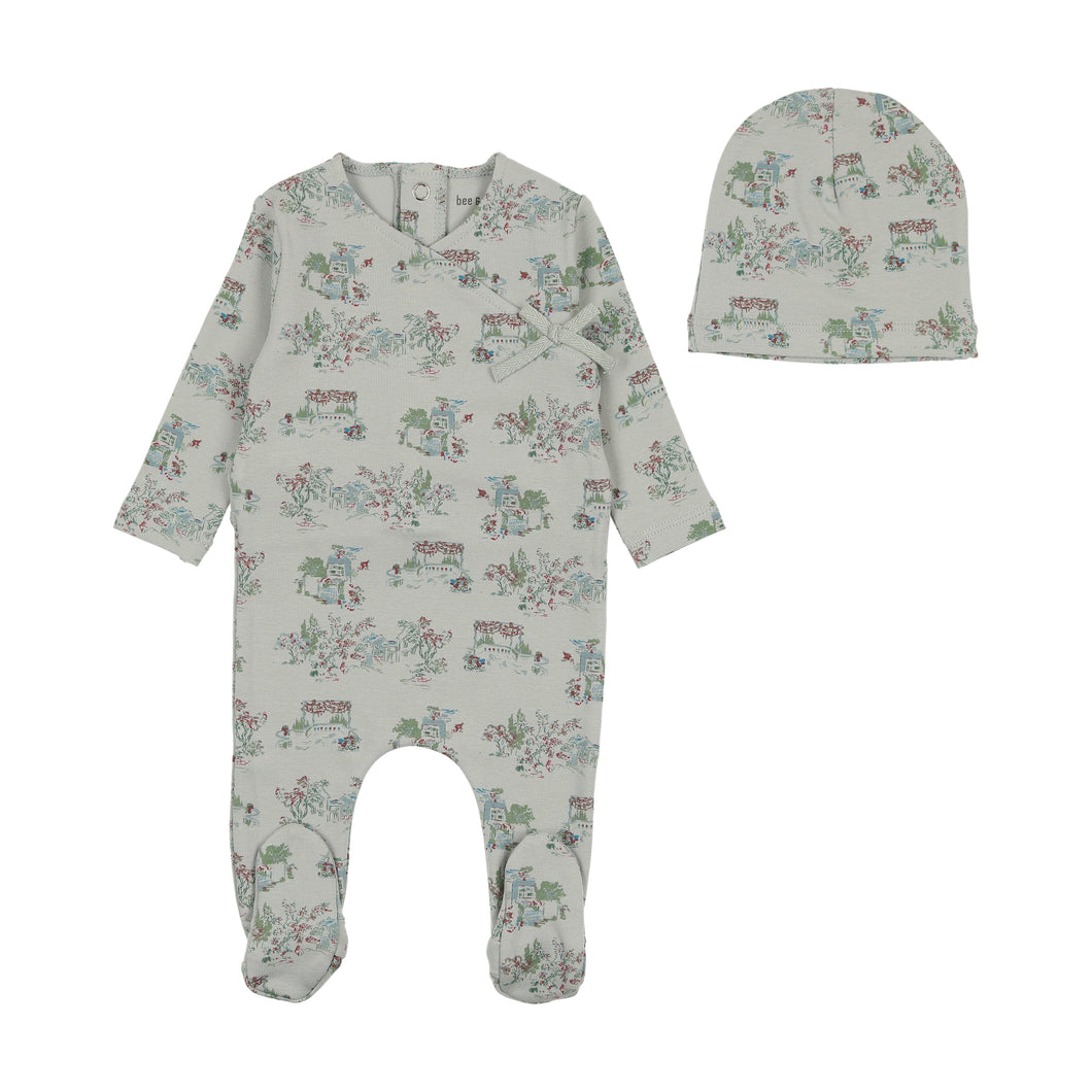 Bee and Dee Toile Footie, Beanie & Blanket - Pale Blue