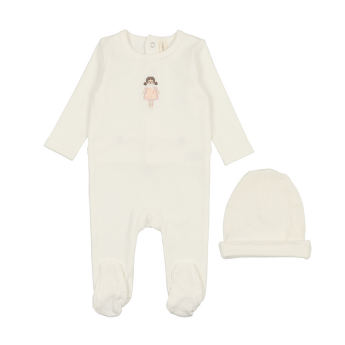 Lil Legs Embroidered Footie and Beanie - White Doll