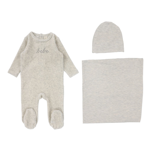 Lil Legs Velour Bebe 3 Pc Set - Heather Oatmeal