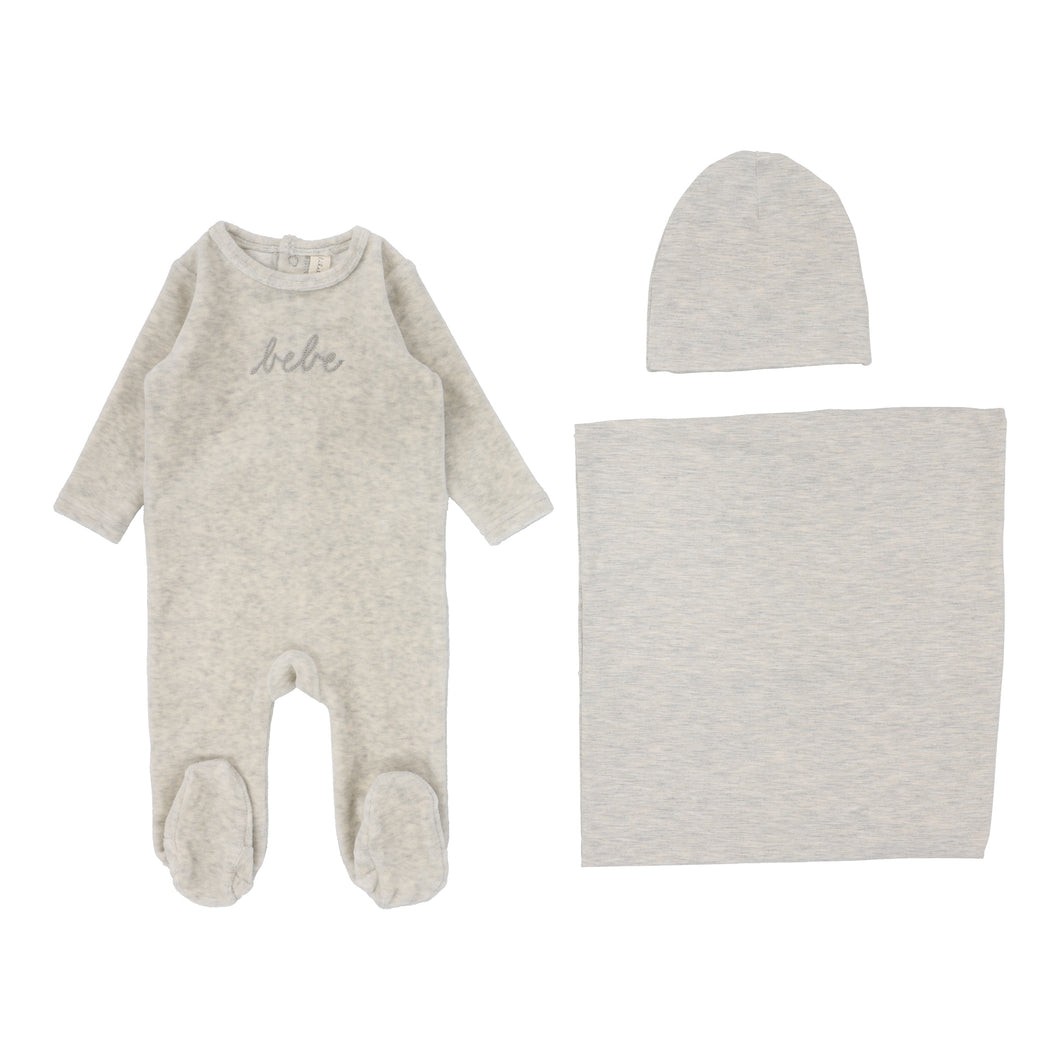 Lil Legs Velour Bebe 3 Pc Set - Heather Oatmeal