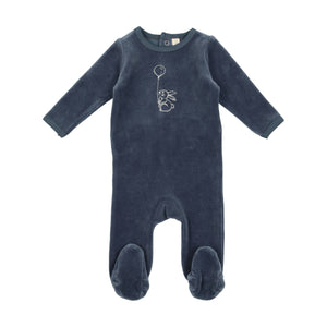 Lil Legs Velour Bunny Footie and Beanie - Blue with Balloon