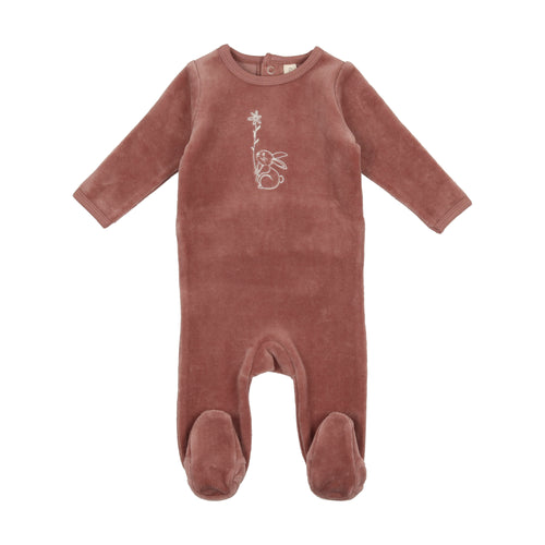 Lil Legs Velour Bunny Footie and Beanie - Rosewood