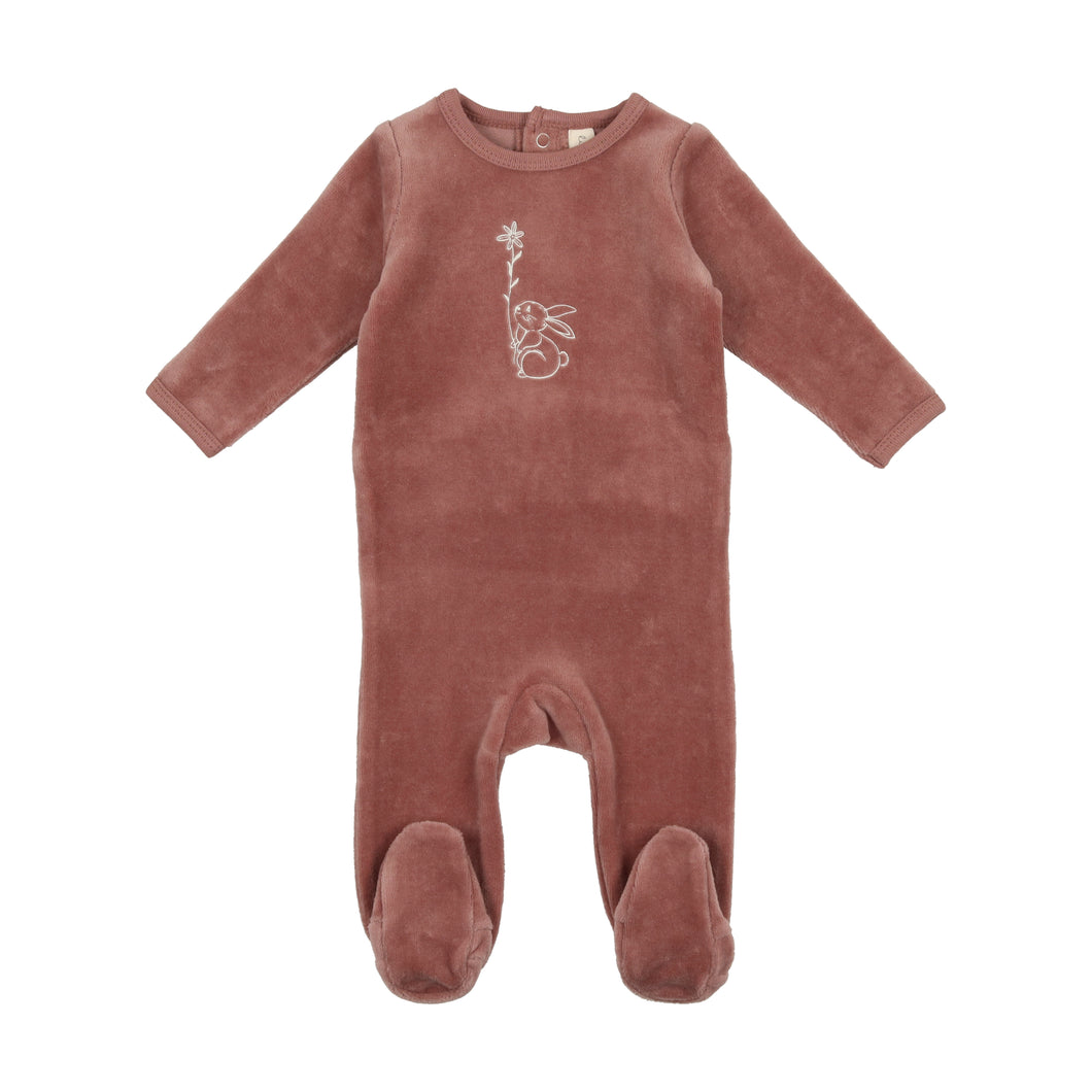 Lil Legs - Velour Bunny 3 Pc Set - Rosewood with Flower