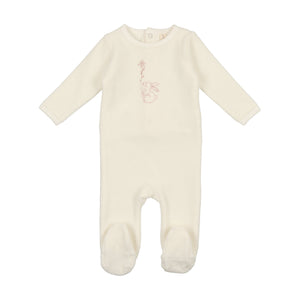 Lil Legs Velour Bunny 3 Pc Set - White with Flower