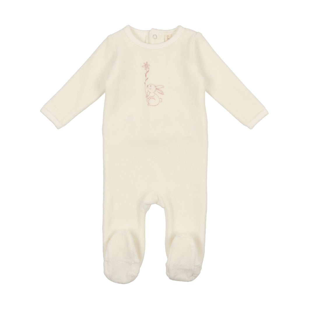 Lil Legs Velour Bunny 3 Pc Set - White with Flower
