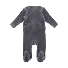 Load image into Gallery viewer, Lil Legs Velour Button Wrap Footie and Bonnet - Slate