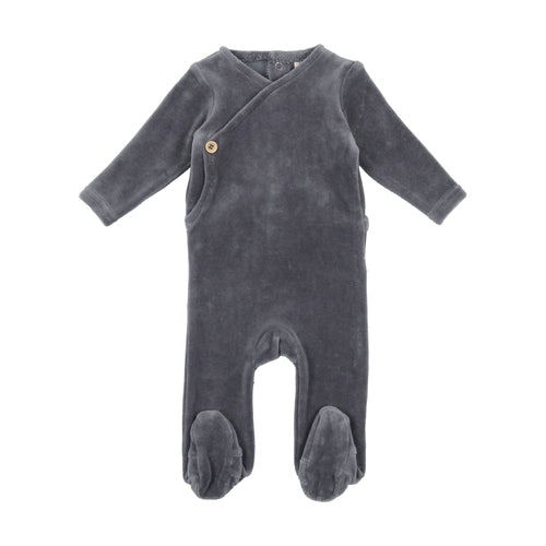 Lil Legs Velour Button Wrap Footie and Bonnet - Slate