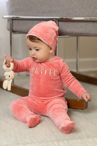 Bee and Dee Velour Petite Footie & Beanie - Hibiscus