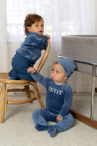 Bee and Dee Velour Petit Footie & Beanie - Marina