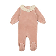 Load image into Gallery viewer, Lil Legs - Velour Ruffle Footie and Bonnet - Dusty Pink