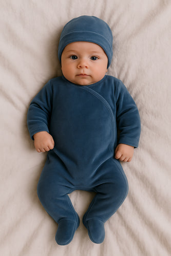 Maniere Velour Wrap Footie and Beanie - Navy