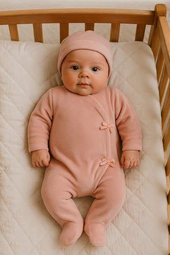 Maniere Velour Wrap Footie and Beanie - Light Pink